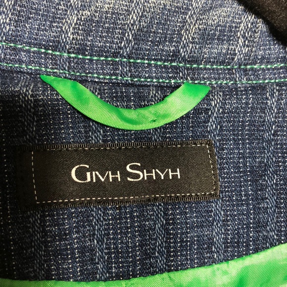 Givh Shyh Jean Jacket Zip Blue Neon Green Size M - Picture 6 of 8